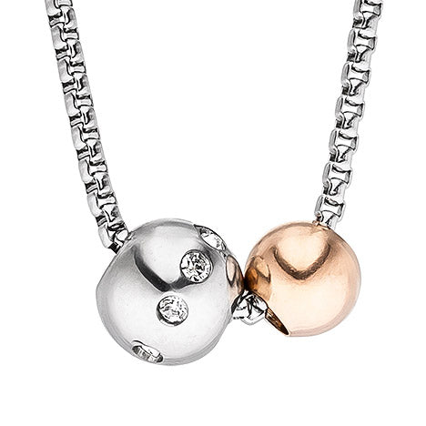 Collier Kette mit Anhänger Kugeln Edelstahl bicolor 8 Zirkonia 45 cm