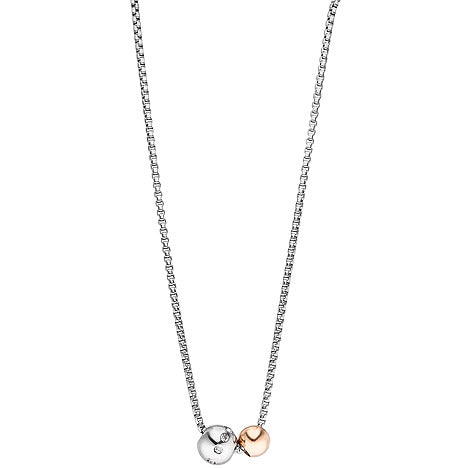 Collier Kette mit Anhänger Kugeln Edelstahl bicolor 8 Zirkonia 45 cm
