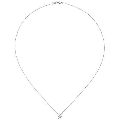 Collier Kette mit Anhänger Stern 585 Gold Weißgold 16 Diamanten Brillanten 42 cm