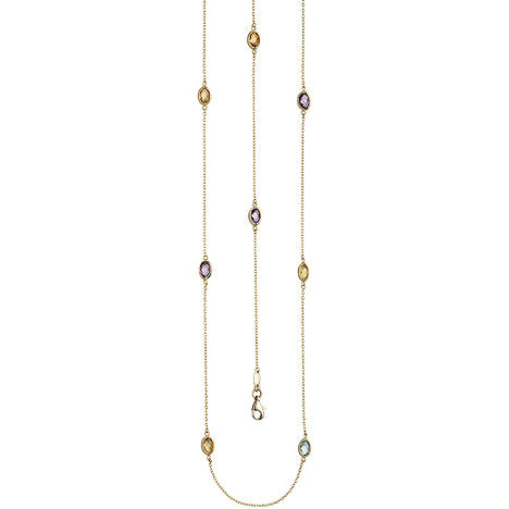 Halskette Kette lang 585 Gold Gelbgold Citrine Blautopase Amethyste 90 cm