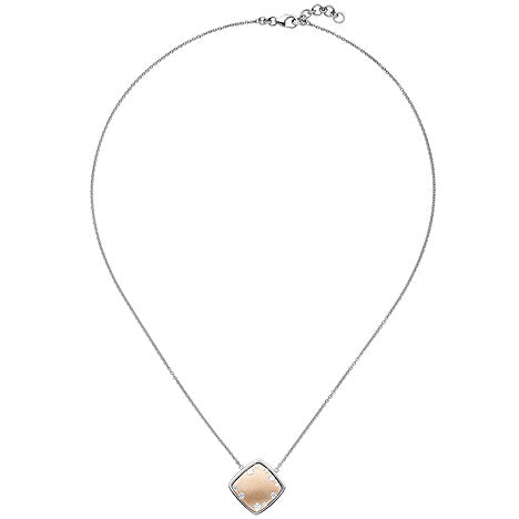 Kette mit Anhänger 375 Gold Weißgold Rotgold bicolor matt 10 Zirkonia 45 cm