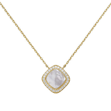 Kette mit Anhänger 925 Silber gold vergoldet Perlmutt Einlage 28 Zirkonia 45 cm
