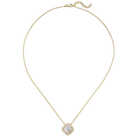Kette mit Anhänger 925 Silber gold vergoldet Perlmutt Einlage 28 Zirkonia 45 cm