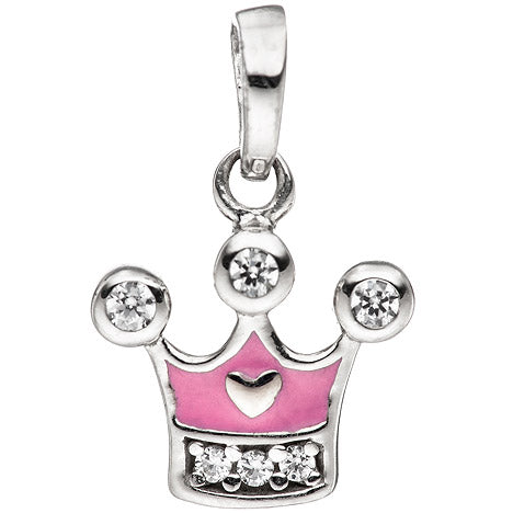 Kinder Mädchen Schmuck-Set Krone pink rosa 925 Silber Zirkonia mit Kette 38 cm