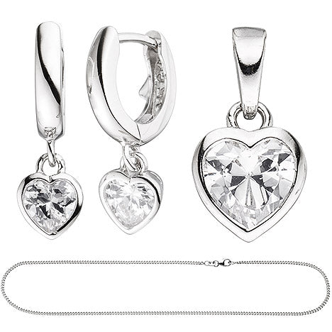 Kinder Schmuck-Set Herz 925 Silber mit Zirkonia Anhänger Ohrringe Kette 38 cm