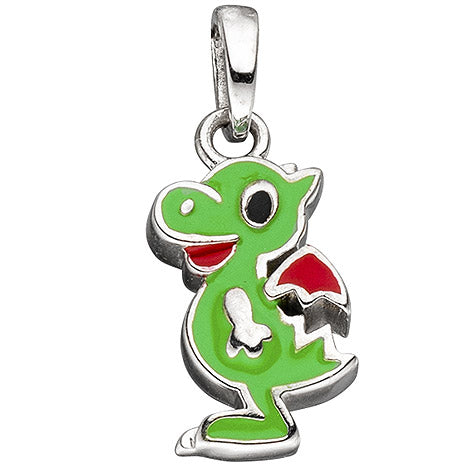 Kinder Schmuck-Set Kleiner Drache 925 Silber grün lackiert mit Kette 38 cm