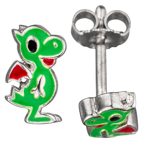 Kinder Schmuck-Set Kleiner Drache 925 Silber grün lackiert mit Kette 42 cm