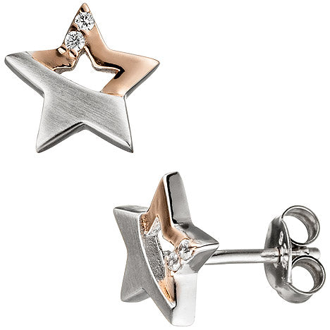 Kinder Schmuck-Set Stern 925 Silber rosegold vergoldet Zirkonia mit Kette 38 cm