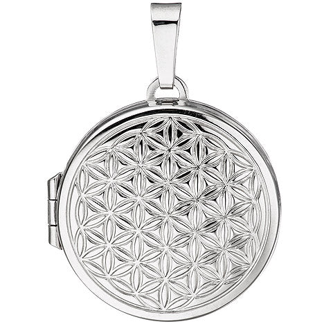 Medaillon Blume des Lebens rund Anhänger zum Öffnen 925 Silber mit Kette 60 cm