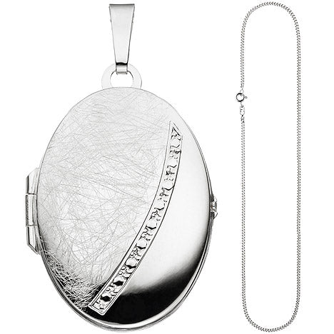 Medaillon oval Anhänger zum Öffnen für 2 Fotos 925 Silber mit Kette 60 cm