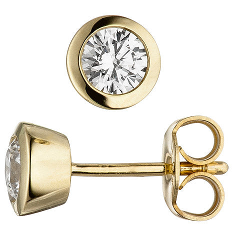 Schmuck-Set 333 Gold Gelbgold 3 Zirkonia Ohrstecker und Kette 45 cm