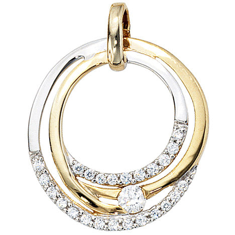 Schmuck-Set 333 Gold Gelbgold bicolor mit Zirkonia Ohrringe und Kette 42 cm