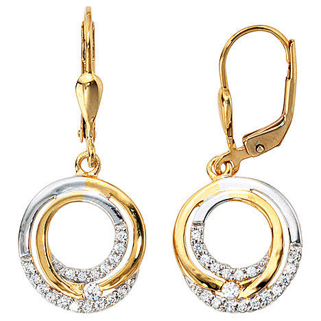 Schmuck-Set 333 Gold Gelbgold bicolor mit Zirkonia Ohrringe und Kette 45 cm