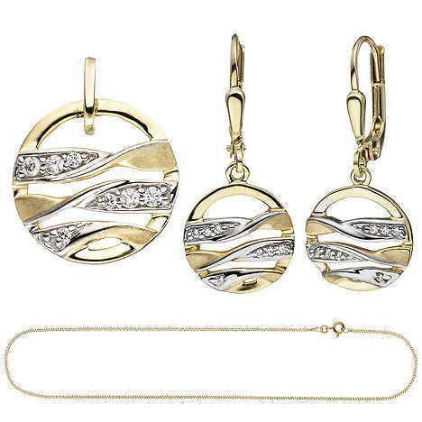 Schmuck-Set 333 Gold Gelbgold mit Zirkonia Ohrringe und Kette 42 cm
