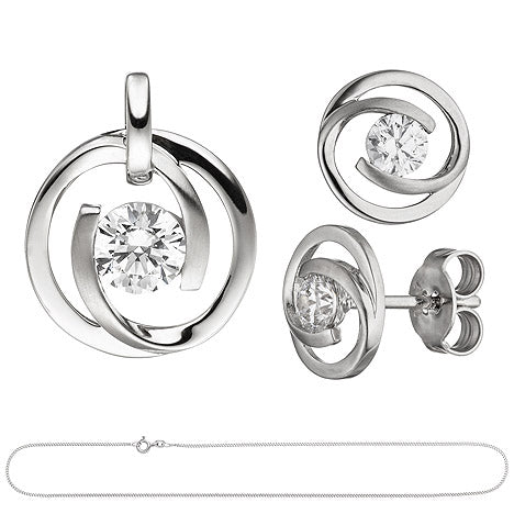 Schmuck-Set 333 Gold Weißgold 3 Zirkonia Ohrringe Anhänger und Kette 42 cm