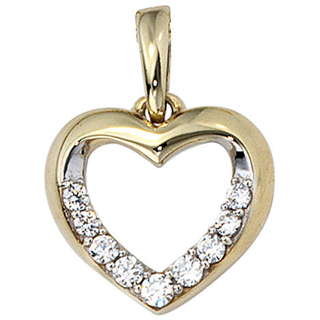 Schmuck-Set 333 Herz Gold Gelbgold Zirkonia Ohrringe Anhänger und Kette 42 cm