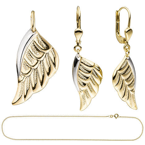 Schmuck-Set Flügel Engelsflügel 333 Gold Gelbgold bicolor mit Kette 45 cm
