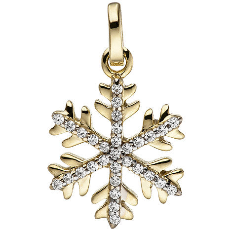 Schmuck-Set Schneeflocke 333 Gold Gelbgold mit Zirkonia Ohrringe und Kette 45 cm