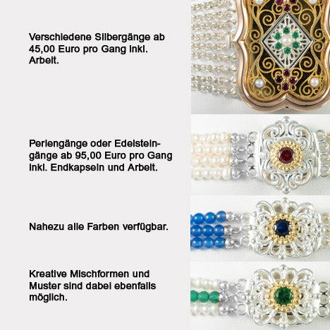 Schliesse 7 Gänge Trachtenschmuck 925 Silber rot grün Perle