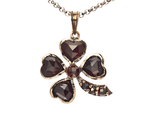 Collier Kette mit Anhänger Granat Kleeblatt 925