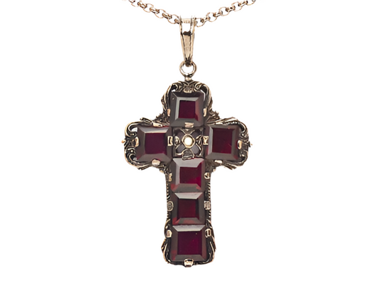Collier Kette mit Anhänger Granat Kreuz 925