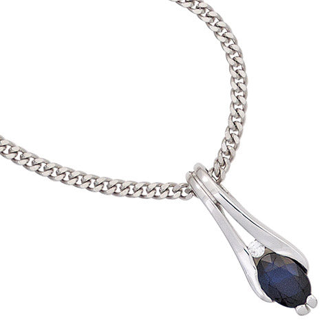 Anhänger 333 Gold Weißgold 1 blauer Safir 1 Diamant Brillant Goldanhänger