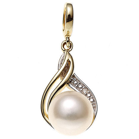 Anhänger 585 Gold Gelbgold 1 Süßwasser Perle 1 Diamant Brillant Perlenanhänger