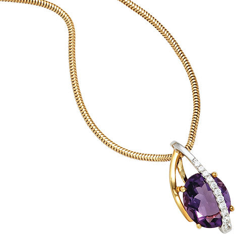 Anhänger 585 Gold Gelbgold Weißgold 11 Diamanten Brillanten 1 Amethyst violett
