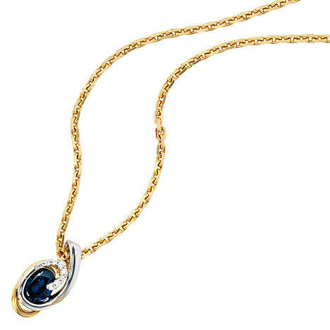 Anhänger 585 Gold Gelbgold Weißgold 8 Diamanten Brillanten 1 blauer Safir