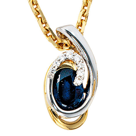 Anhänger 585 Gold Gelbgold Weißgold 8 Diamanten Brillanten 1 blauer Safir