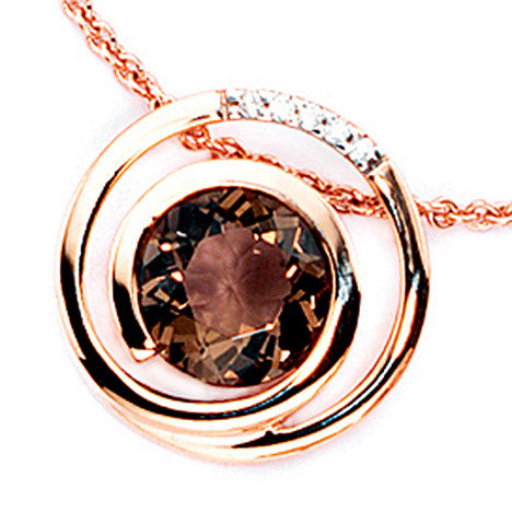 Anhänger 585 Gold Rotgold 5 Diamanten Brillanten 0 035ct. 1 Rauchquarz braun