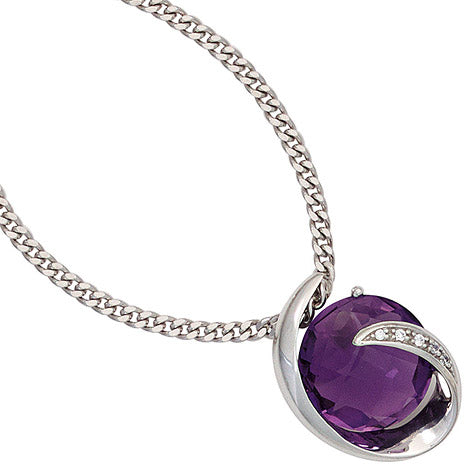 Anhänger 585 Gold Weißgold 1 Amethyst lila violett 5 Diamanten Brillanten 0 02ct