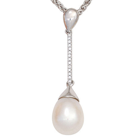 Anhänger 585 Gold Weißgold 1 Süßwasser Perle 14 Diamanten Perlenanhänger