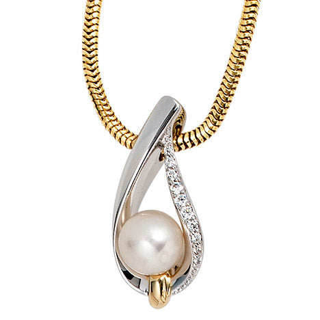 Anhänger 585 Gold Weißgold Gelbgold bicolor 1 Süßwasser Perle 10 Diamanten