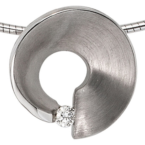 Anhänger 585 Gold Weißgold matt 1 Diamant Brillant 0 07ct. Weißgoldanhänger