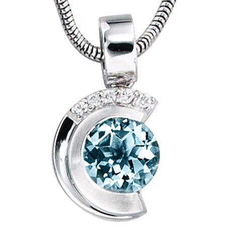 Anhänger 585 Gold Weißgold mattiert 5 Diamanten Brillanten 1 Aquamarin blau