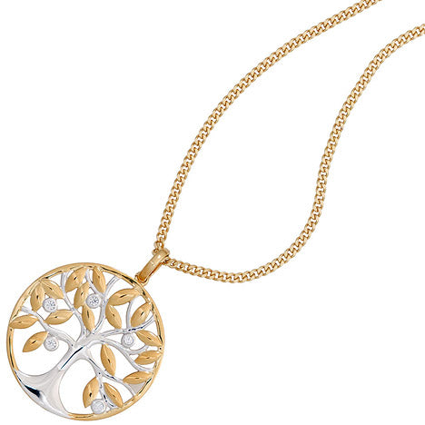 Anhänger Baum 585 Gold Gelbgold bicolor 5 Diamanten Brillanten Goldanhänger