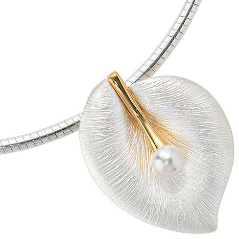 Anhänger Blatt 925 Silber bicolor mattiert 1 Süßwasser Perle Perlenanhänger