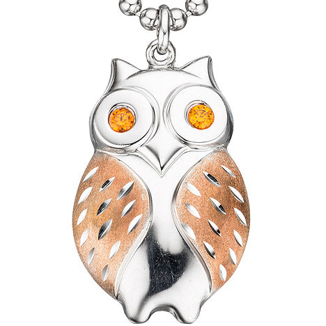 Anhänger Eule 925 Sterling Silber rotgold vergoldet bicolor 2 Zirkonia orange