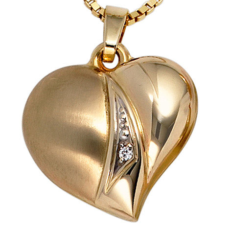 Anhänger Herz 333 Gold Gelbgold mattiert 1 Zirkonia Herzanhänger