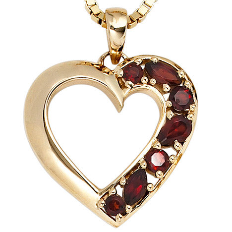 Anhänger Herz 585 Gold Gelbgold 7 Granate rot Herzanhänger