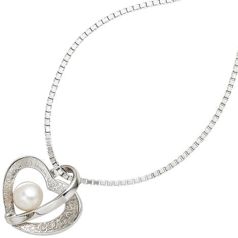 Anhänger Herz 925 Sterling Silber eismatt 1 Süßwasser Perle Perlenanhänger