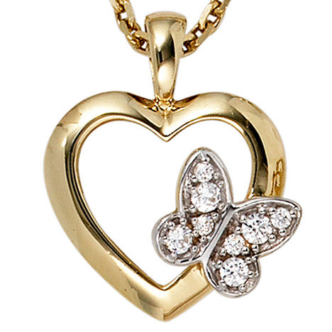 Anhänger Herz Schmetterling 333 Gold Gelbgold 8 Zirkonia Herzanhänger