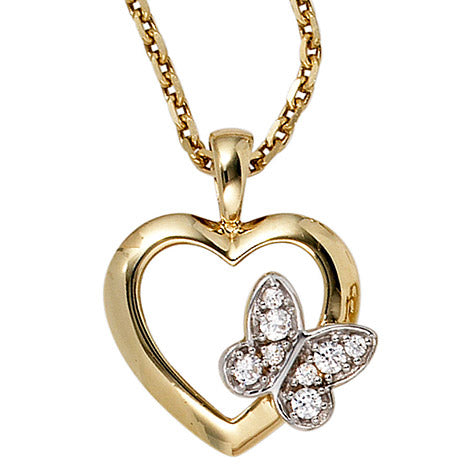 Anhänger Herz Schmetterling 333 Gold Gelbgold 8 Zirkonia Herzanhänger