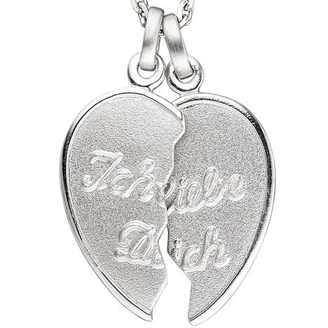 Anhänger Ich Liebe Dich / geteiltes Herz 925 Sterling Silber Partneranhänger
