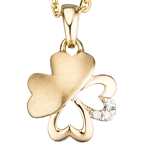 Anhänger Kleeblatt 333 Gold Gelbgold mattiert 3 Zirkonia Glücksbringer