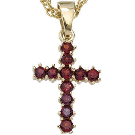 Anhänger Kreuz 333 Gold Gelbgold 11 Granate rot Kreuzanhänger Goldkreuz