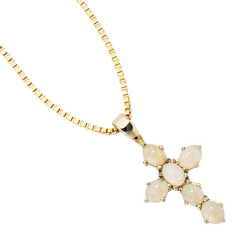 Anhänger Kreuz 585 Gold Gelbgold 6 Opale Kreuzanhänger Goldkreuz