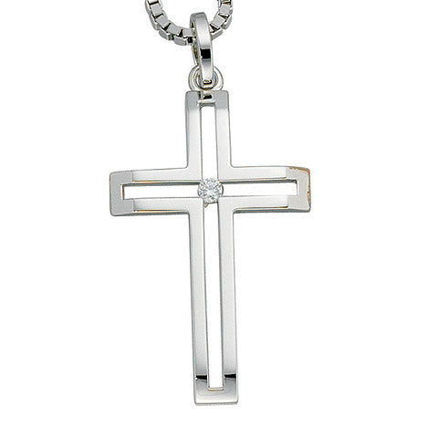 Anhänger Kreuz 585 Gold Weißgold 1 Diamant Brillant Kreuzanhänger Weißgoldkreuz