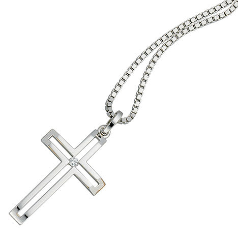 Anhänger Kreuz 585 Gold Weißgold 1 Diamant Brillant Kreuzanhänger Weißgoldkreuz